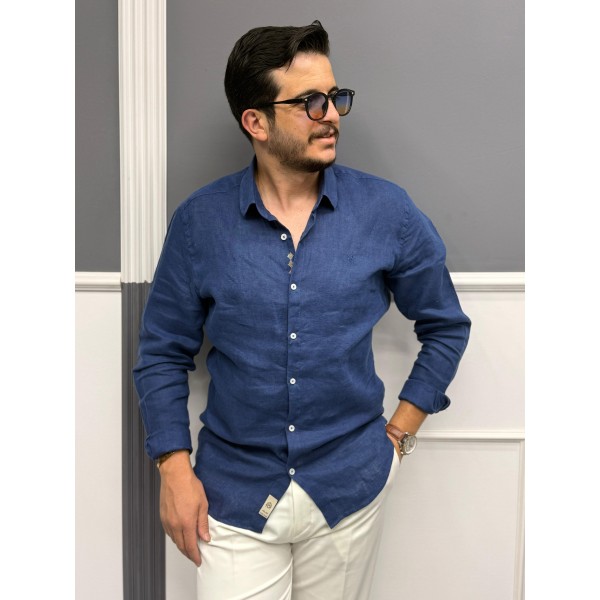 Nakış işleme detaylı %100 keten gömlek