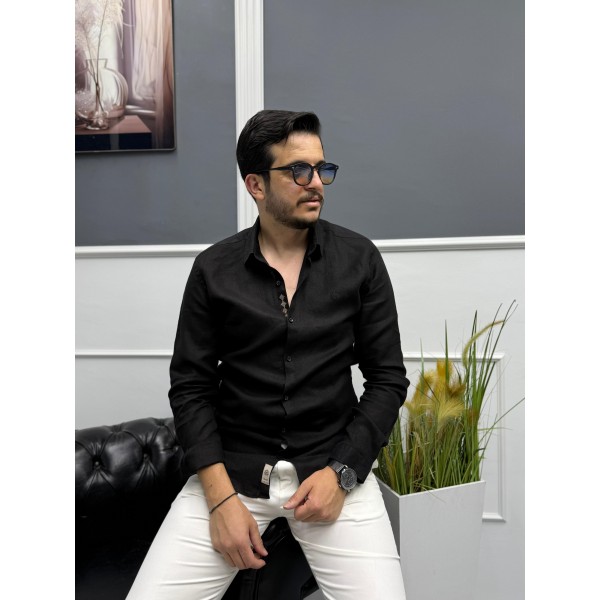 Nakış işleme detaylı %100 keten gömlek