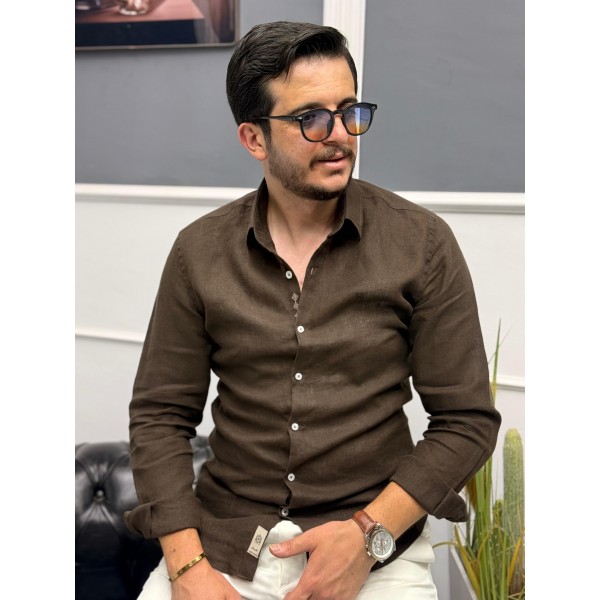 Nakış işleme detaylı %100 keten gömlek