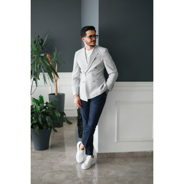 Gofre Kumaş İtalyan stil slim fit kruvaze erkek ...