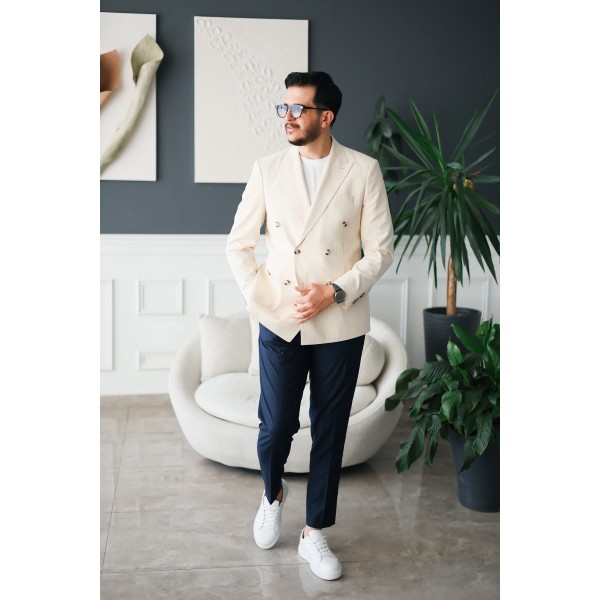 Gofre Kumaş İtalyan stil slim fit kruvaze erkek ceket special edition