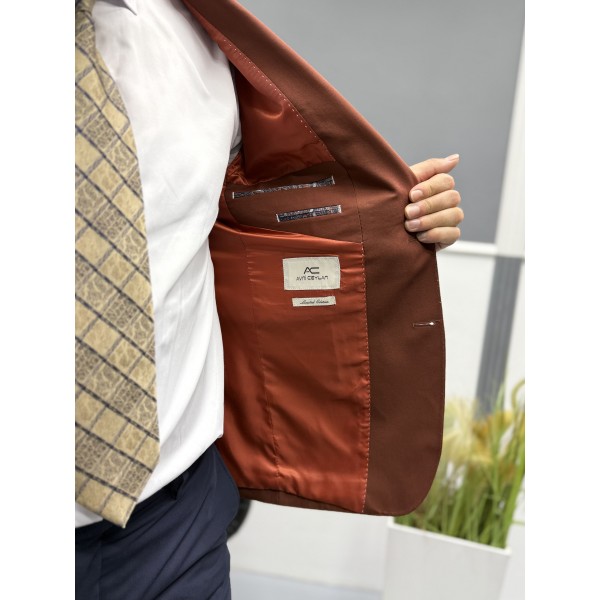 Lux İtalyan Stil Erkek Takım Elbise Klasik ve Modern Stil Bir Arada Koyu Kahverengi