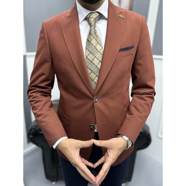 Lux İtalyan Stil Erkek Takım Elbise Klasik ve Modern Stil Bir Arada Koyu Kahverengi