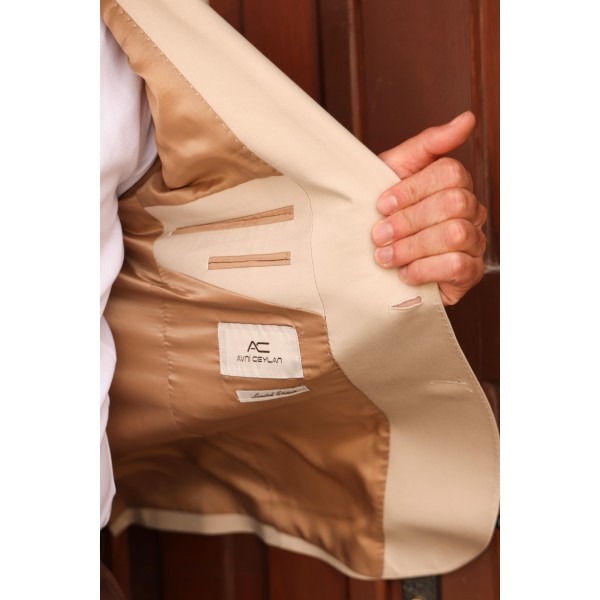 Lux İtalyan Stil Erkek Takım Elbise Klasik ve Modern Stil Bir Arada Koyu Kahverengi