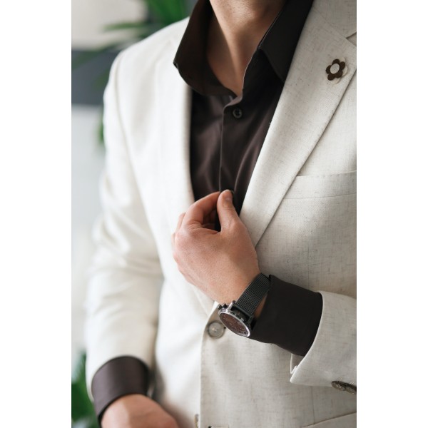 İpli Kumaş İtalyan Stil Takım Elbise Krem