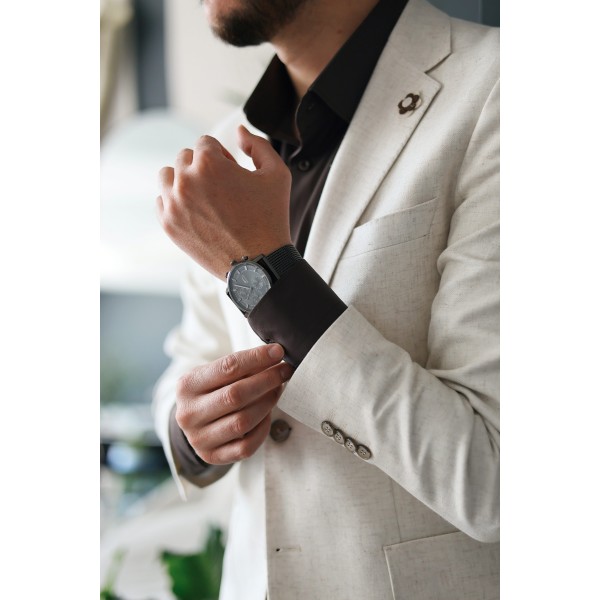 İpli Kumaş İtalyan Stil Takım Elbise Krem