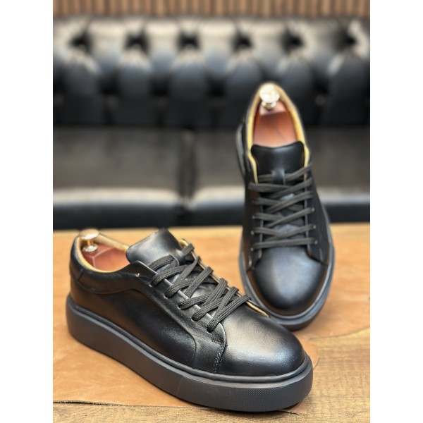Tabanı Kalın Hakiki Deri Erkek Sneaker Ayakkabı