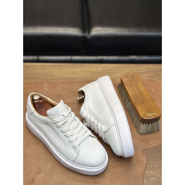 Tabanı Kalın Hakiki Deri Erkek Sneaker Ayakkabı