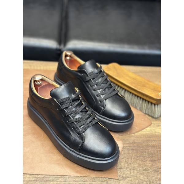 Tabanı Kalın Hakiki Deri Erkek Sneaker Ayakkabı