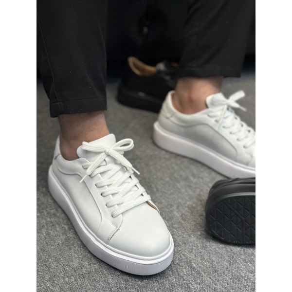 Tabanı Kalın Hakiki Deri Erkek Sneaker Ayakkabı