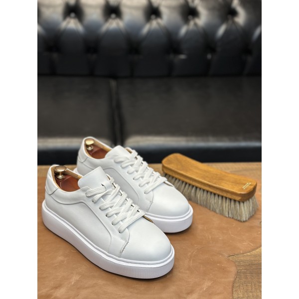 Tabanı Kalın Hakiki Deri Erkek Sneaker Ayakkabı