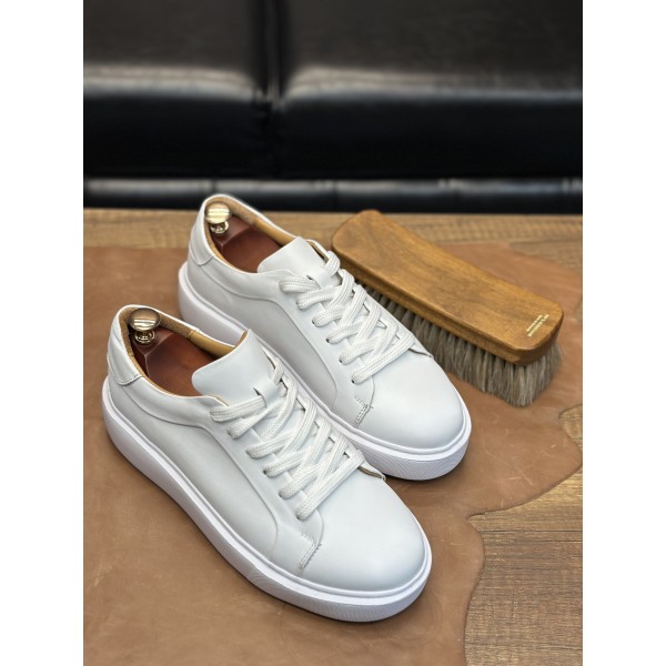 Tabanı Kalın Hakiki Deri Erkek Sneaker Ayakkabı