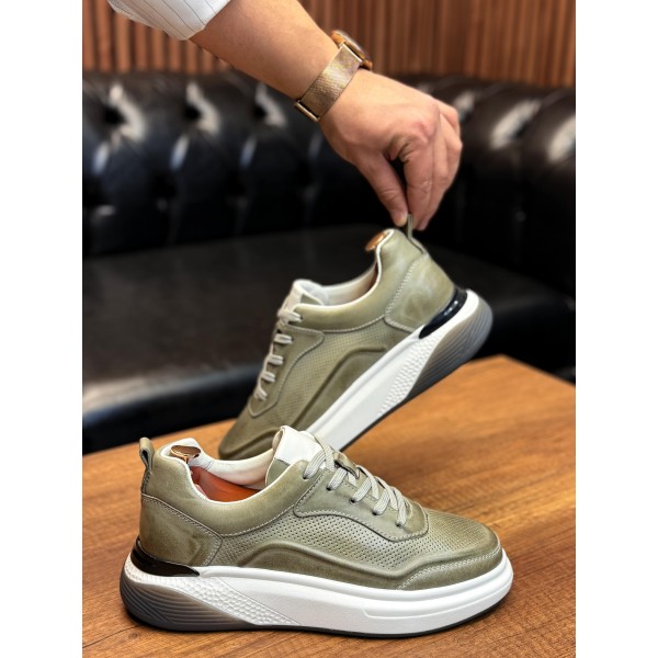 Haki renk Deri sneaker Ayakkabı Comfort Tabanlı