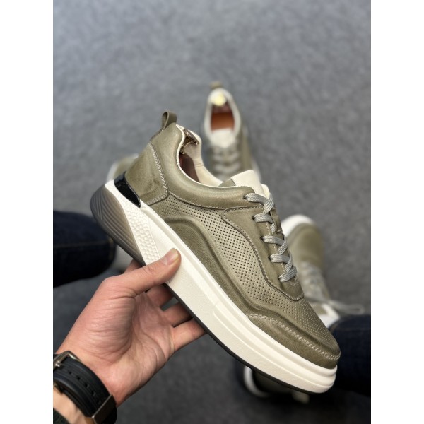 Haki renk Deri sneaker Ayakkabı Comfort Tabanlı