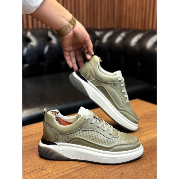 Haki renk Deri sneaker Ayakkabı Comfort Tabanlı