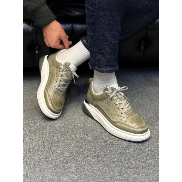 Haki renk Deri sneaker Ayakkabı Comfort Tabanlı