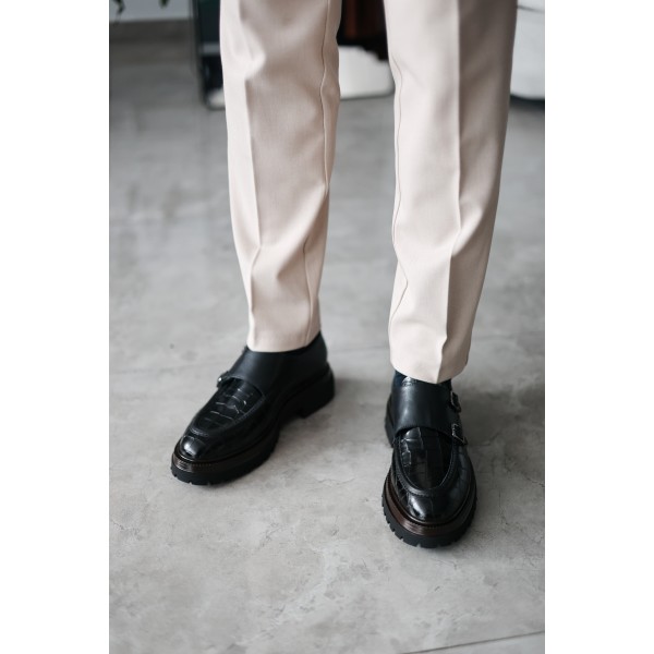 Kroko Desenli Toka Detaylı Deri Klasik Ayakkabı 