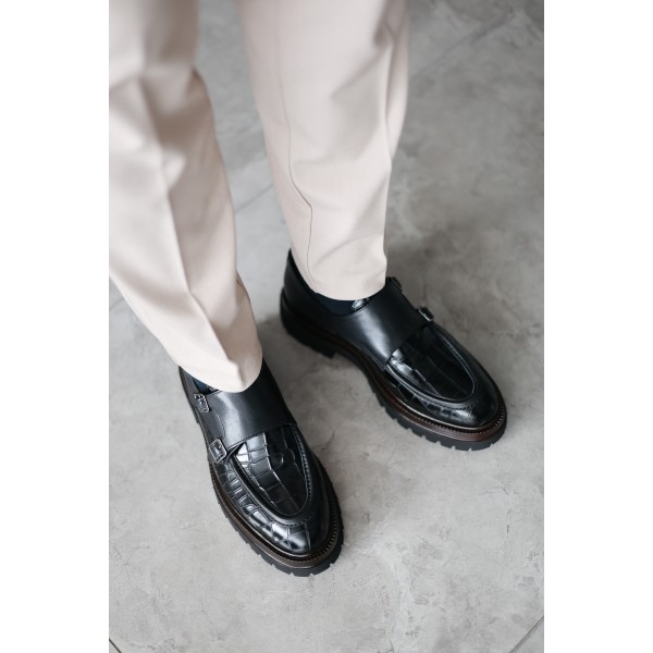 Kroko Desenli Toka Detaylı Deri Klasik Ayakkabı 