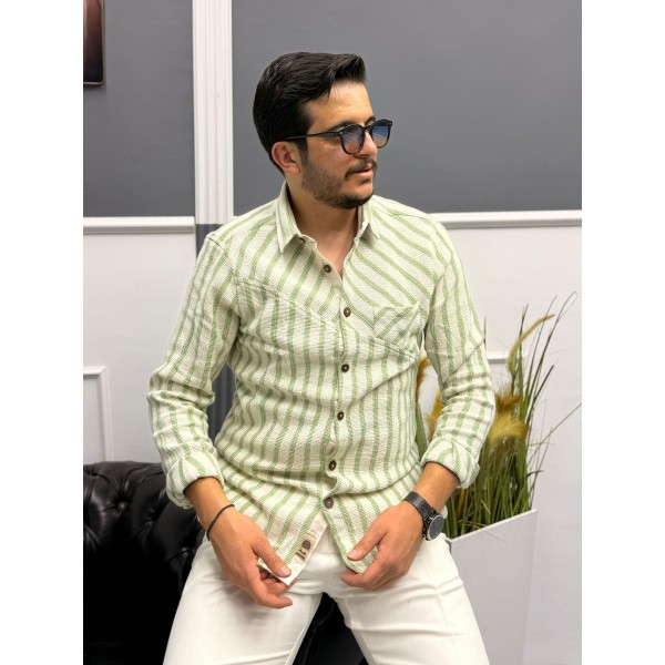 Dokuma Triko Detaylı %100 Pamuk Erkek Gömlek