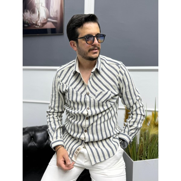 Dokuma Triko Detaylı %100 Pamuk Erkek Gömlek