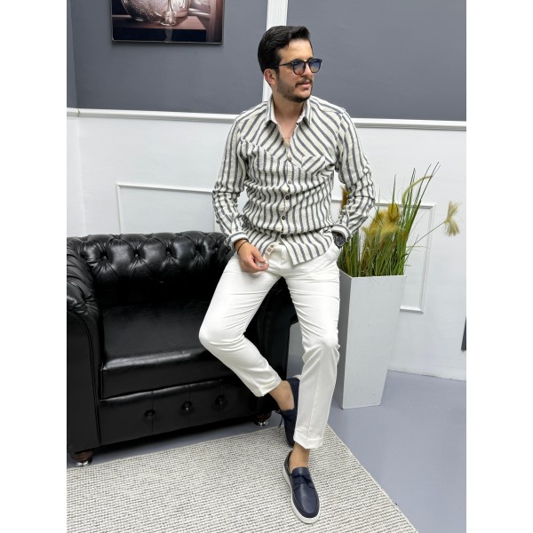 Dokuma Triko Detaylı %100 Pamuk Erkek Gömlek