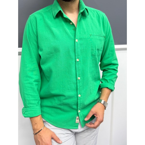 Erkek Keten Dokulu Slim Fit Uzun Kollu Gömlek Nakış işleme Detaylı