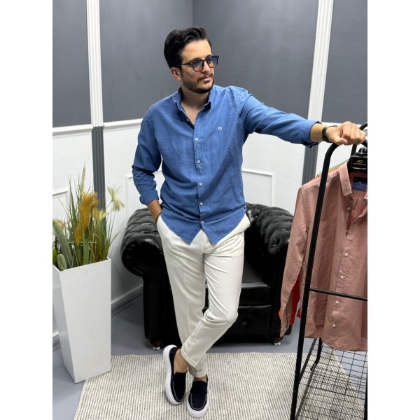 Nakış İşleme Detaylı Keten Gömlek 