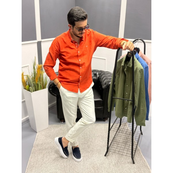 Nakış İşleme Detaylı Keten Gömlek 