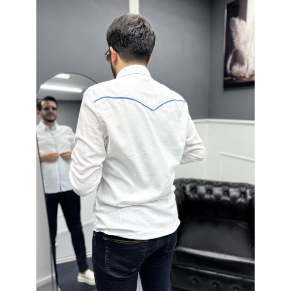  Kontrast Şeritli Şile Bezi Erkek Gömlek 