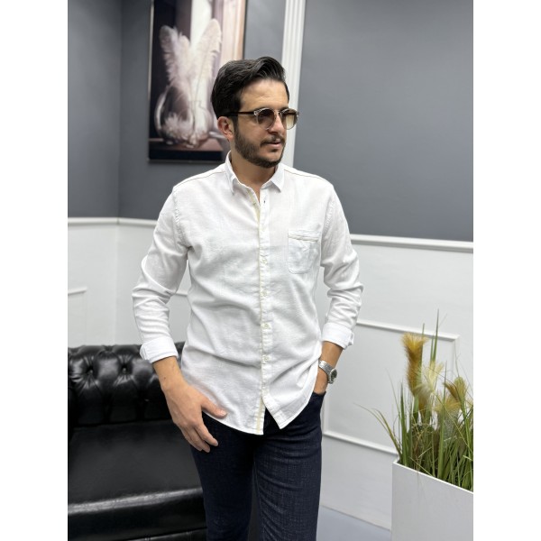  Kontrast Şeritli Şile Bezi Erkek Gömlek 