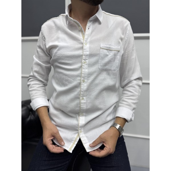  Kontrast Şeritli Şile Bezi Erkek Gömlek 