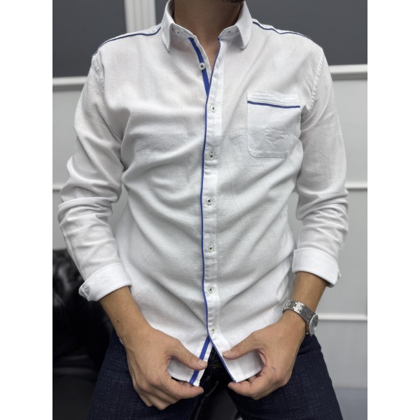  Kontrast Şeritli Şile Bezi Erkek Gömlek 