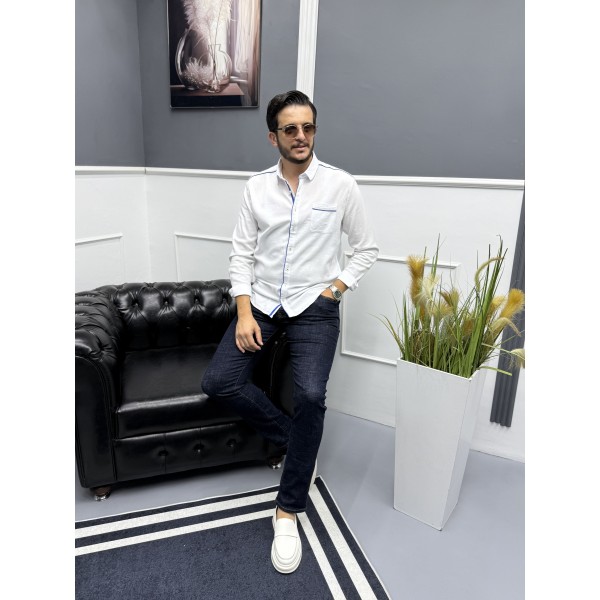  Kontrast Şeritli Şile Bezi Erkek Gömlek 