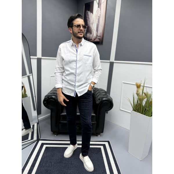  Kontrast Şeritli Şile Bezi Erkek Gömlek 