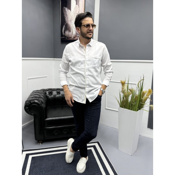  Kontrast Şeritli Şile Bezi Erkek Gömlek 