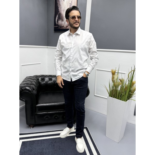 SilverText Slim Dokulu Erkek Gömlek