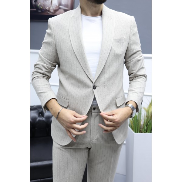 MonoLine Elegance Stil Tek Düğme Gofre Kumaş Takım Elbise