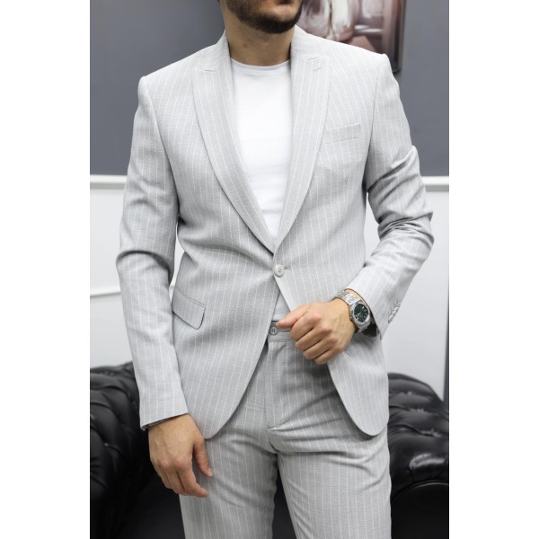 MonoLine Elegance Stil Tek Düğme Gofre Kumaş Takım Elbise