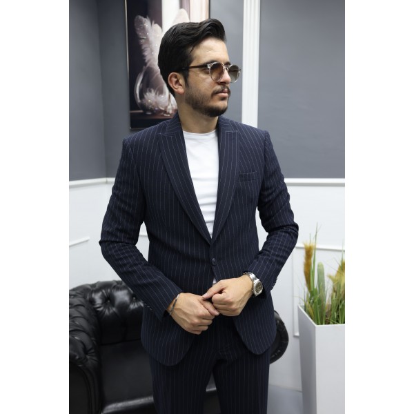 MonoLine Elegance Stil Tek Düğme Gofre Kumaş Takım Elbise