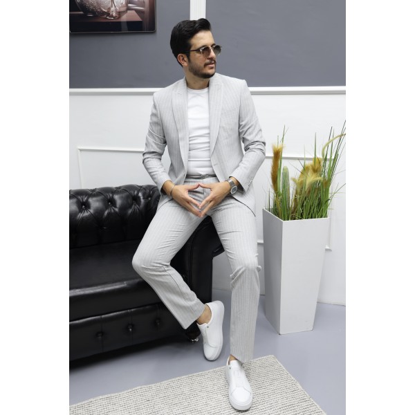 MonoLine Elegance Stil Tek Düğme Gofre Kumaş Ta...