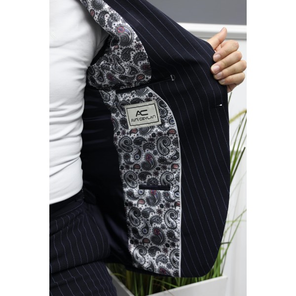 MonoLine Elegance Stil Tek Düğme Gofre Kumaş Takım Elbise