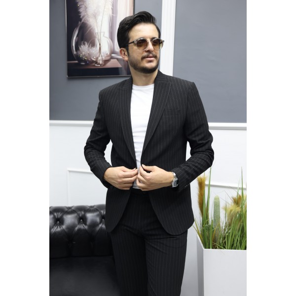 MonoLine Elegance Stil Tek Düğme Gofre Kumaş Takım Elbise