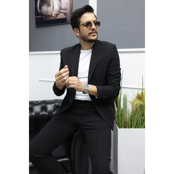 MonoLine Elegance Stil Tek Düğme Gofre Kumaş Takım Elbise