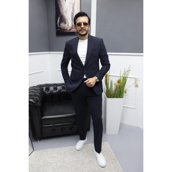 MonoLine Elegance Stil Tek Düğme Gofre Kumaş Takım Elbise