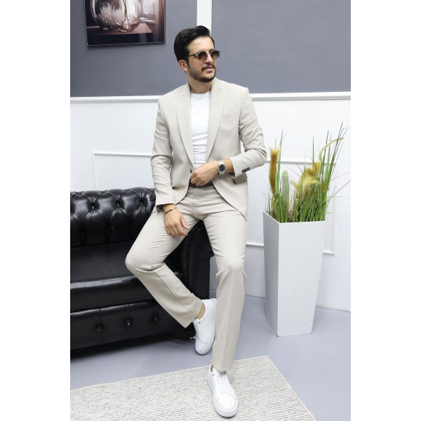 MonoLine Elegance Stil Tek Düğme Gofre Kumaş Takım Elbise