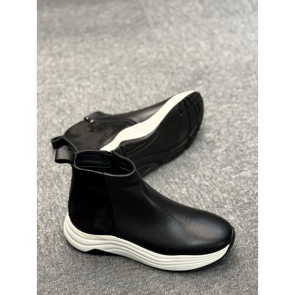 Dese Tabanlı Sportive Comfort Siyah Deri Bot 