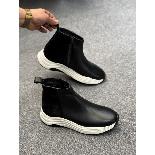 Dese Tabanlı Sportive Comfort Siyah Deri Bot 