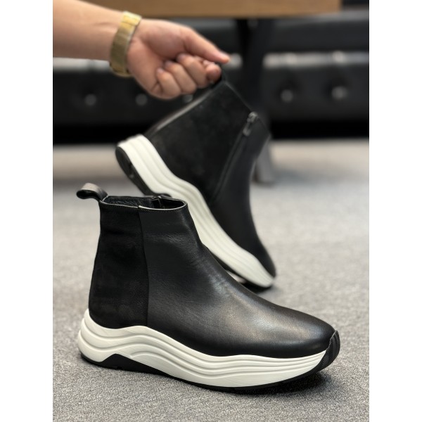 Dese Tabanlı Sportive Comfort Siyah Deri Bot 