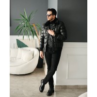 BlackRoyce Dolgulu Yaka Kürk Detaylı Deri Mont