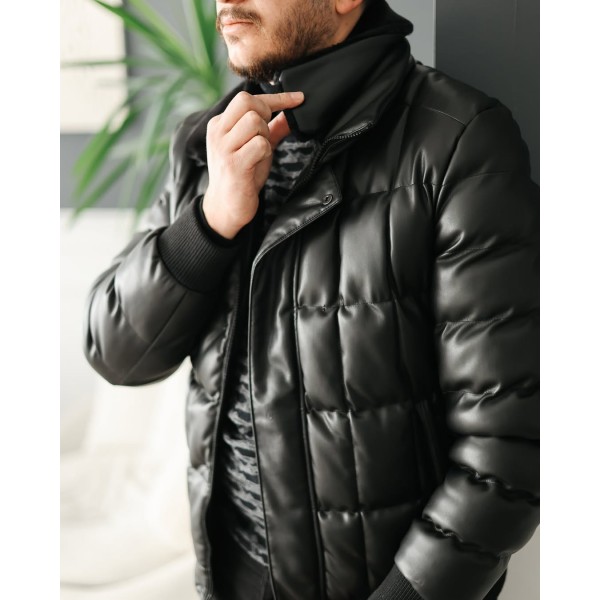 BlackRoyce Dolgulu Yaka Kürk Detaylı Deri Mont